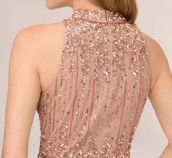 Adrianna Papell Beaded Column Gown With Mock Neckline In Rose Gold 10 Adrianna Papell Beaded Column Gown With Mock Neckline In Rose Gold -Adrianna Papell Shop AP1E204499 AA958 Regular Lifestyle
