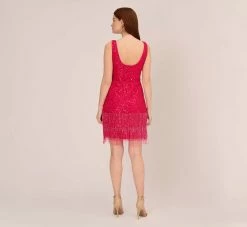 Adrianna Papell Sleeveless Beaded Cocktail Dress In Fiesta Pink -Adrianna Papell Shop AP1E205327 AD660 Regular Back