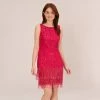 Adrianna Papell Sleeveless Beaded Cocktail Dress In Fiesta Pink