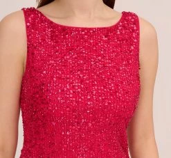 Adrianna Papell Sleeveless Beaded Cocktail Dress In Fiesta Pink -Adrianna Papell Shop AP1E205327 AD660 Regular Detail