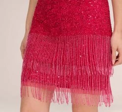 Adrianna Papell Sleeveless Beaded Cocktail Dress In Fiesta Pink -Adrianna Papell Shop AP1E205327 AD660 Regular Lifestyle
