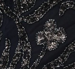 Adrianna Papell Floral Beaded Dress With Sheer Long Sleeves In Midnight -Adrianna Papell Shop AP1E205390 AB411 Regular Alternate