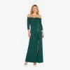 Adrianna Papell Off The Shoulder Dress With Cascading Ruffle Detail In Dusty Emerald