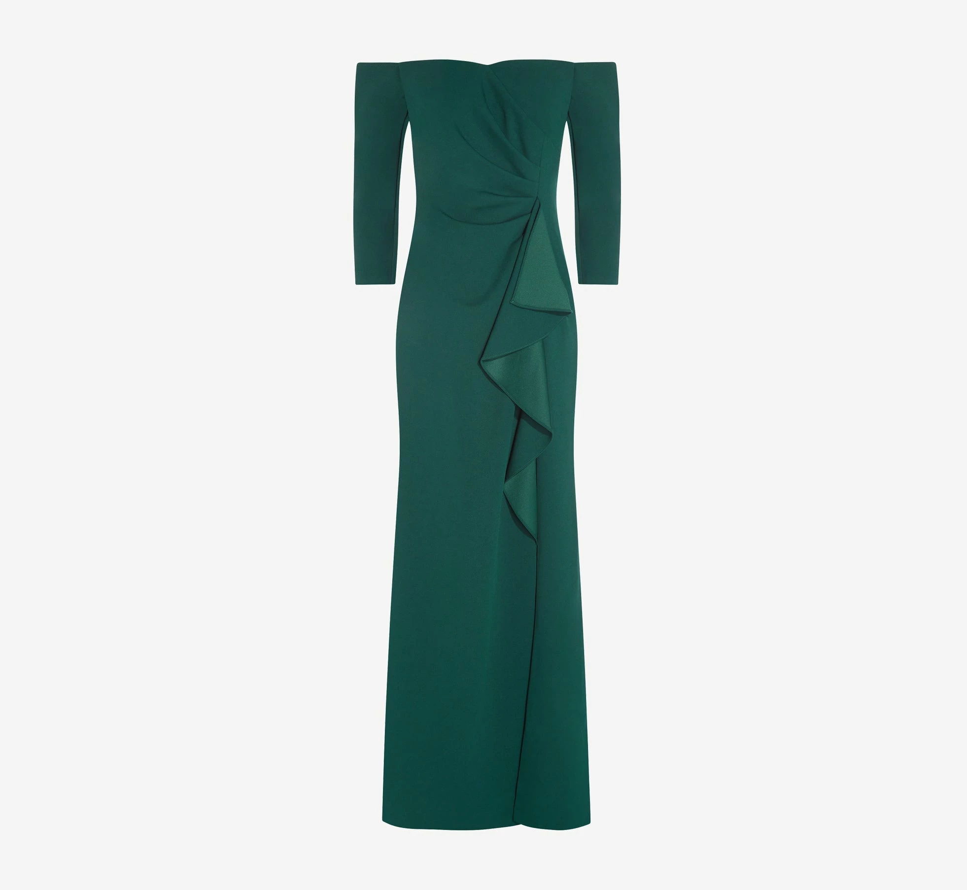 Adrianna Papell Off The Shoulder Dress With Cascading Ruffle Detail In Dusty Emerald 4 Adrianna Papell Off The Shoulder Dress With Cascading Ruffle Detail In Dusty Emerald - Image 4