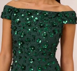 Adrianna Papell Off Shoulder Dress With Floral Embellishment In Dusty Emerald 9 Adrianna Papell Off Shoulder Dress With Floral Embellishment In Dusty Emerald -Adrianna Papell Shop AP1E207584 AA302 Regular Lifestyle