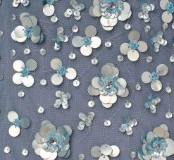 Adrianna Papell Off Shoulder Dress With Floral Embellishment In Vintage Blue -Adrianna Papell Shop AP1E207584 AC466 Regular Alternate