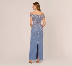 Adrianna Papell Off Shoulder Dress With Floral Embellishment In French Blue Coral -Adrianna Papell Shop AP1E207584 AK454 Regular Back