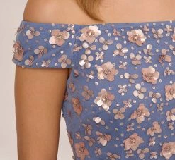 Adrianna Papell Off Shoulder Dress With Floral Embellishment In French Blue Coral -Adrianna Papell Shop AP1E207584 AK454 Regular Lifestyle