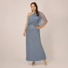 Adrianna Papell Plus Size Draped One Shoulder Dress With Sequin Detail In Dusty Blue