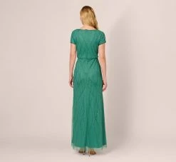 Adrianna Papell Hand-Beaded Long Dress In Jungle Green -Adrianna Papell Shop AP1E207607 AC304 Regular Back