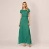 Adrianna Papell Hand-Beaded Long Dress In Jungle Green