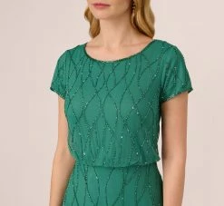 Adrianna Papell Hand-Beaded Long Dress In Jungle Green -Adrianna Papell Shop AP1E207607 AC304 Regular Detail