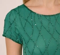 Adrianna Papell Hand-Beaded Long Dress In Jungle Green -Adrianna Papell Shop AP1E207607 AC304 Regular Lifestyle