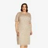 Adrianna Papell Plus Size Beaded Cocktail Dress In Biscotti