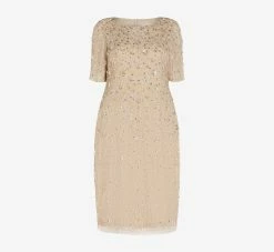 Adrianna Papell Plus Size Beaded Cocktail Dress In Biscotti -Adrianna Papell Shop AP1E207750 AG273 Plus Flat