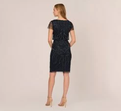 Adrianna Papell Short Sleeve Beaded Cocktail Dress With Popover In Midnight -Adrianna Papell Shop AP1E207775 AG410 Regular Back a70fb266 eb60 411c 9a96 54905b919f68