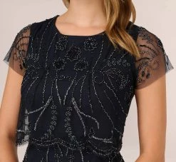 Adrianna Papell Short Sleeve Beaded Cocktail Dress With Popover In Midnight -Adrianna Papell Shop AP1E207775 AG410 Regular Detail