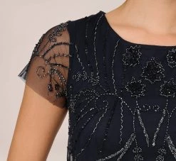 Adrianna Papell Short Sleeve Beaded Cocktail Dress With Popover In Midnight -Adrianna Papell Shop AP1E207775 AG410 Regular Lifestyle