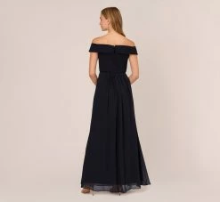 Adrianna Papell Off The Shoulder Crepe Chiffon Gown With Soft Skirt In Midnight -Adrianna Papell Shop AP1E207939 AB411 Regular Back 16e9aeae 9c62 4932 910b 40e8627fc999