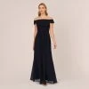 Adrianna Papell Off The Shoulder Crepe Chiffon Gown With Soft Skirt In Midnight