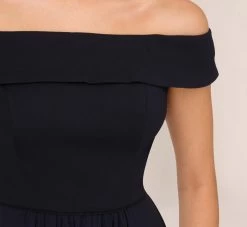 Adrianna Papell Off The Shoulder Crepe Chiffon Gown With Soft Skirt In Midnight -Adrianna Papell Shop AP1E207939 AB411 Regular Detail 44c802d5 721f 4c17 b389 bd045856ecf5
