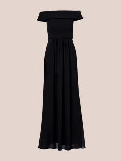 Adrianna Papell Off The Shoulder Crepe Chiffon Gown With Soft Skirt In Midnight -Adrianna Papell Shop AP1E207939 AB411 Regular Flat