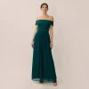 Adrianna Papell Off The Shoulder Crepe Chiffon Gown With Soft Skirt In Hunter