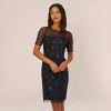 Adrianna Papell Hand-Beaded Cocktail Dress In Midnight