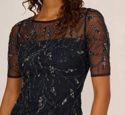 Adrianna Papell Hand-Beaded Cocktail Dress In Midnight -Adrianna Papell Shop AP1E208090 AG410 Regular Lifestyle