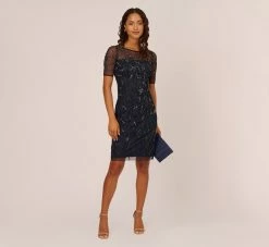 Adrianna Papell Hand-Beaded Cocktail Dress In Midnight -Adrianna Papell Shop AP1E208090 AG410 Regular Side d2e664ad 5e78 4d78 9839 3404a37dca49