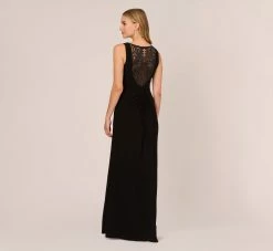 Adrianna Papell Hand-Sequined Ruched Long Jersey Gown In Black -Adrianna Papell Shop AP1E208172 AA002 Regular Back 3cbd1e08 4ae9 48d9 9a95 21a87c4e5942