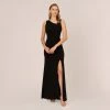 Adrianna Papell Hand-Sequined Ruched Long Jersey Gown In Black