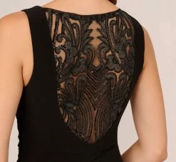 Adrianna Papell Hand-Sequined Ruched Long Jersey Gown In Black -Adrianna Papell Shop AP1E208172 AA002 Regular Detail