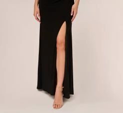 Adrianna Papell Hand-Sequined Ruched Long Jersey Gown In Black -Adrianna Papell Shop AP1E208172 AA002 Regular Lifestyle