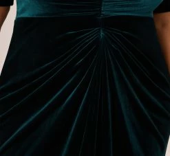 Adrianna Papell Plus Size Shirred Velvet Gown With Elbow-Length Sleeves In Emerald -Adrianna Papell Shop AP1E208255 AA321 Plus Lifestyle
