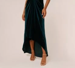Adrianna Papell Shirred Velvet Gown With Elbow-Length Sleeves In Emerald -Adrianna Papell Shop AP1E208255 AA321 Regular Lifestyle