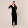 Adrianna Papell Shirred Velvet Gown With Elbow-Length Sleeves In Midnight