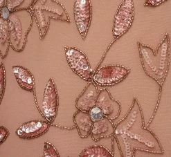 Adrianna Papell Plus Size Hand Beaded Short Sleeve Floral Godet Gown In Rose Gold -Adrianna Papell Shop AP1E208349 AA958 Plus Alternate