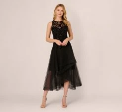 Adrianna Papell Tulle Halter Party Dress With Velvet Accents In Black