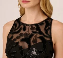 Adrianna Papell Tulle Halter Party Dress With Velvet Accents In Black -Adrianna Papell Shop AP1E208360 AA002 Regular Detail