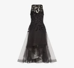 Adrianna Papell Tulle Halter Party Dress With Velvet Accents In Black -Adrianna Papell Shop AP1E208360 AA002 Regular Flat