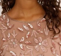 Adrianna Papell Long Floral Beaded Gown With Flutter Sleeves In Rose Gold -Adrianna Papell Shop AP1E208445 AA958 Regular Lifestyle f69a31ec 9c78 424b 9c97 16c8e3f994ba