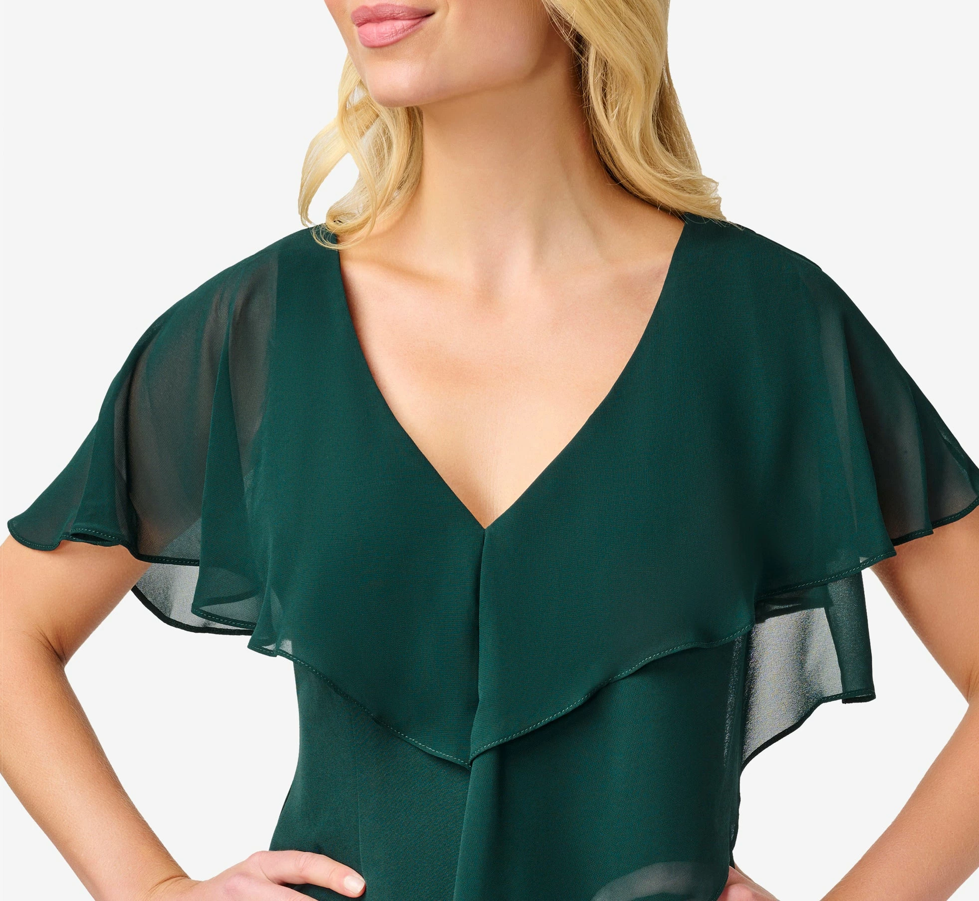 Adrianna Papell Chiffon And Crepe Mermaid Gown In Hunter 4 Adrianna Papell Chiffon And Crepe Mermaid Gown In Hunter - Image 4