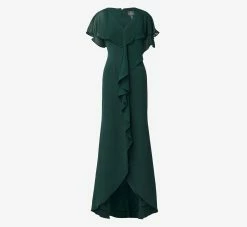 Adrianna Papell Chiffon And Crepe Mermaid Gown In Hunter 6 Adrianna Papell Chiffon And Crepe Mermaid Gown In Hunter -Adrianna Papell Shop AP1E208559 AE303 Regular Flat