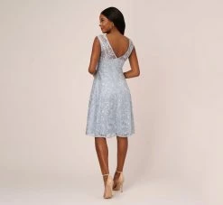 Adrianna Papell Embroidered Sleeveless Midi Cocktail Dress In Skyway -Adrianna Papell Shop AP1E208600 AC459 Regular Back