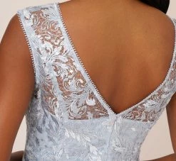 Adrianna Papell Embroidered Sleeveless Midi Cocktail Dress In Skyway -Adrianna Papell Shop AP1E208600 AC459 Regular Lifestyle