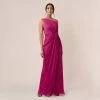 Adrianna Papell Stardust Pleated Draped One Shoulder Gown In Magenta