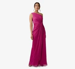 Adrianna Papell Stardust Pleated Draped One Shoulder Gown In Magenta -Adrianna Papell Shop AP1E208794 AA670 Regular Side