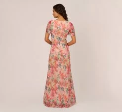 Adrianna Papell Floral-Print Metallic Twist Front Long Gown With Flutter Sleeves In Alabaster Multi -Adrianna Papell Shop AP1E208980 AH105 Regular Back 350492a4 164c 4533 af43 575431570f1f