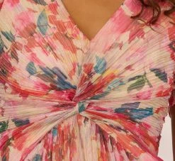 Adrianna Papell Floral-Print Metallic Twist Front Long Gown With Flutter Sleeves In Alabaster Multi -Adrianna Papell Shop AP1E208980 AH105 Regular Detail